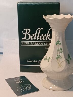 Belleek Island Shamrock Vase Small 7" with the Original Box